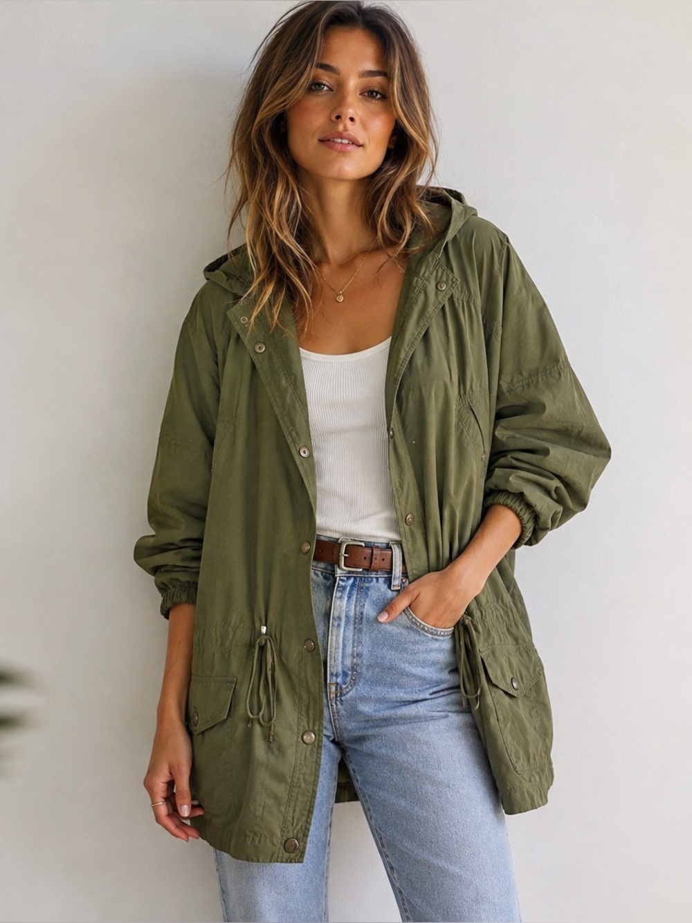American Eagle Women XL Olive Green Hooded Utility Parka Oversized Gorpcore Y2K